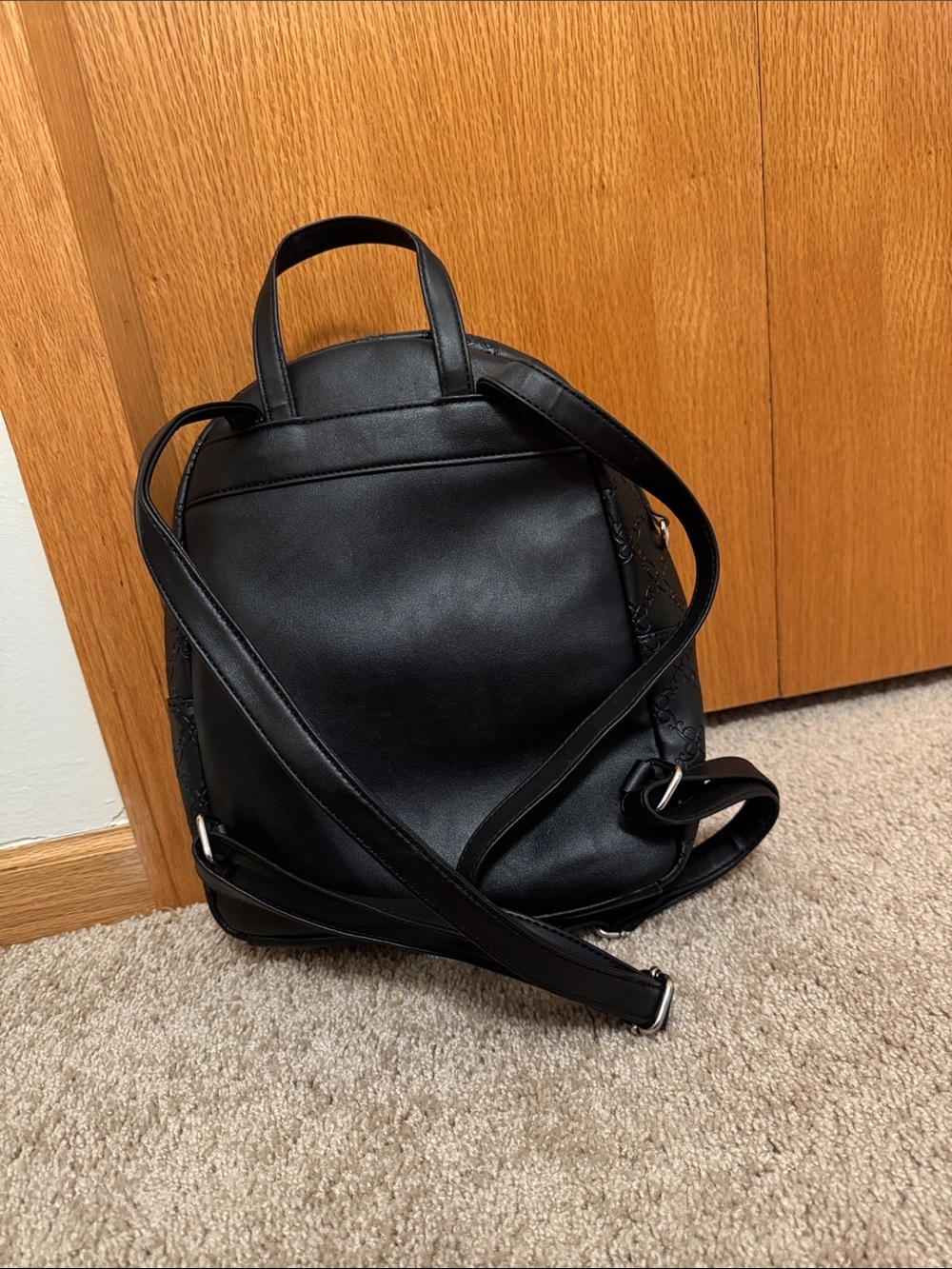 Nine West Black Embossed Mini Backpack with Front Zip Pocket - Picture 2 of 3